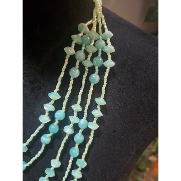 Women's Multi Layer Green Beaded Necklace Lobster Claw Clasp Statement Jewelry - Picture 4 of 6